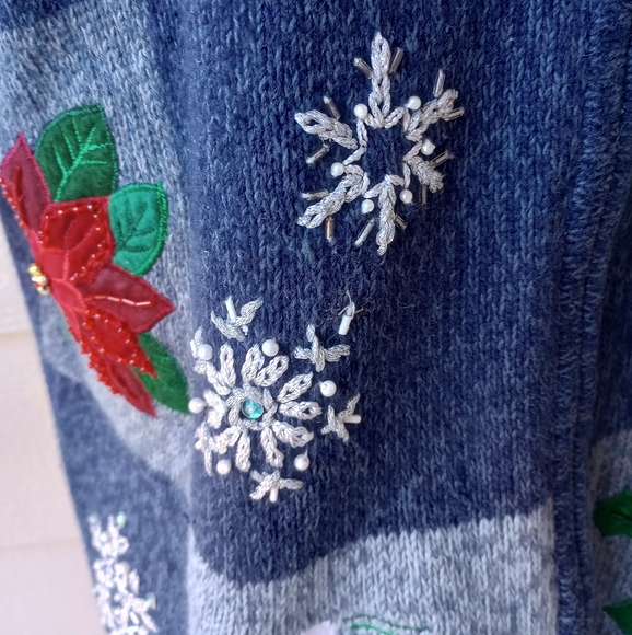 Tiara International Christmas Collection Blue Y2K Vintage Zip Up Sweater Jacket - Picture 8 of 16